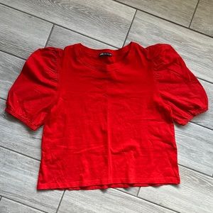 Zara red bubble sleeve T-shirt
